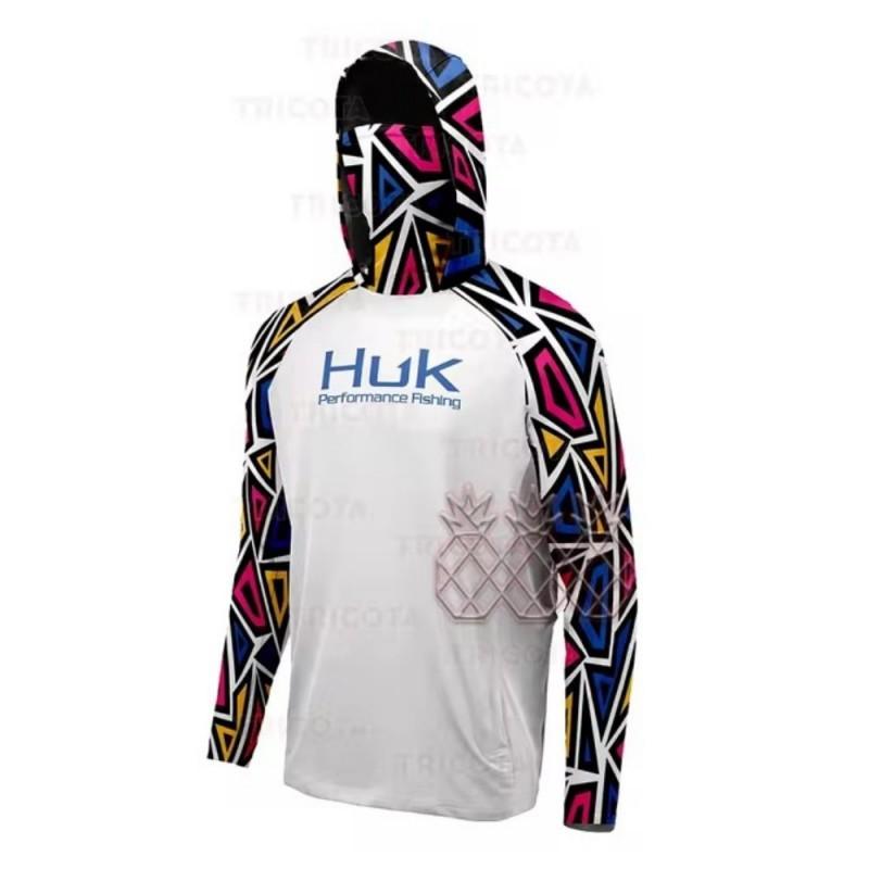 HUK Fishing Hooded Mask Clothes Outdoor Men s Long-sleeved Breathable UPF50 + T-shirt 5XL