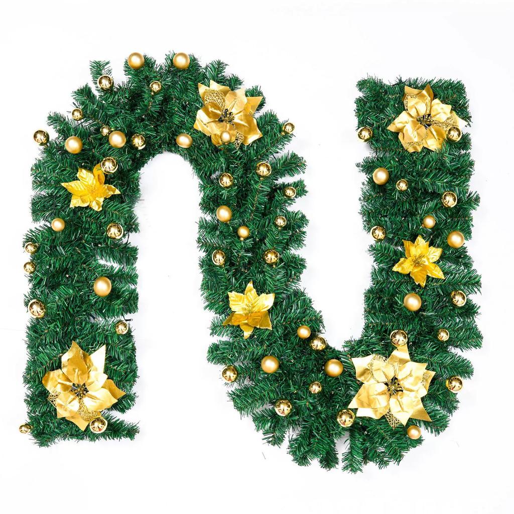 2.7M Christmas Decoration Rattan Christmas Garland Wreath for Mantel Stairs Home Indoor Outdoor Decor