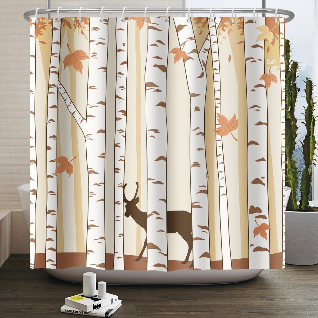 Rlsgjlkjk Forest Animals Shower Curtain Jungle Trees Plant Wildlife Bird Bear Fox Deer Modern Minimalist Bathroom Shower Curtain