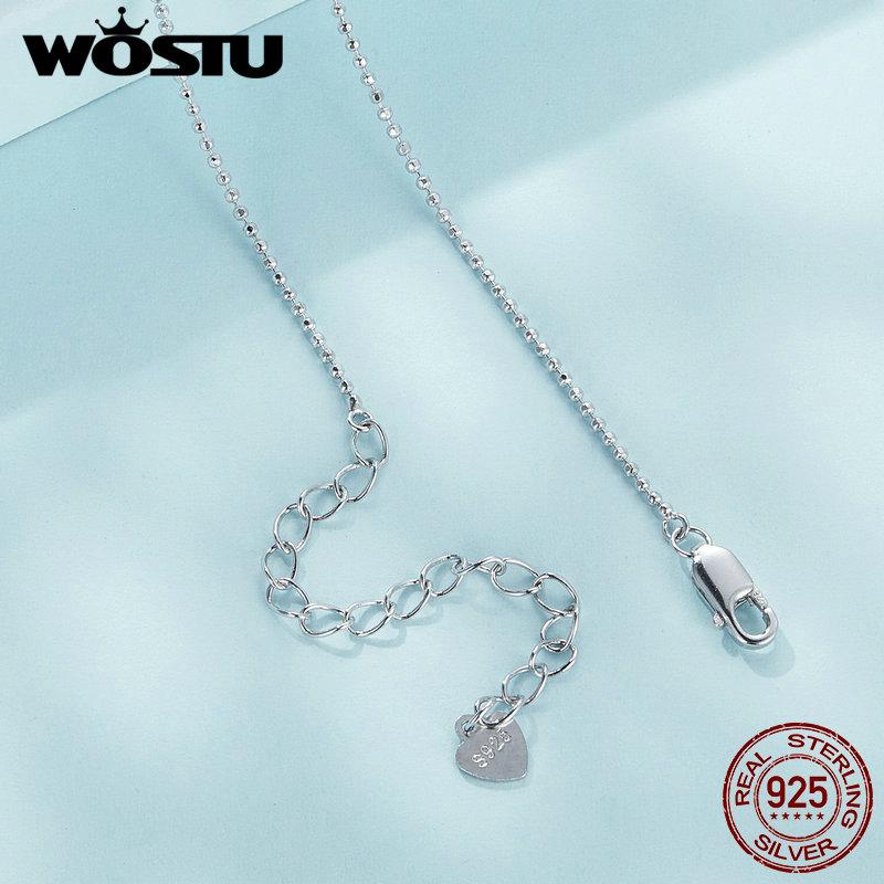 WOSTU Real 925 Sterling Silver Trendy Flash Bead Chain Basic Necklace Adjustable Necklace for Women