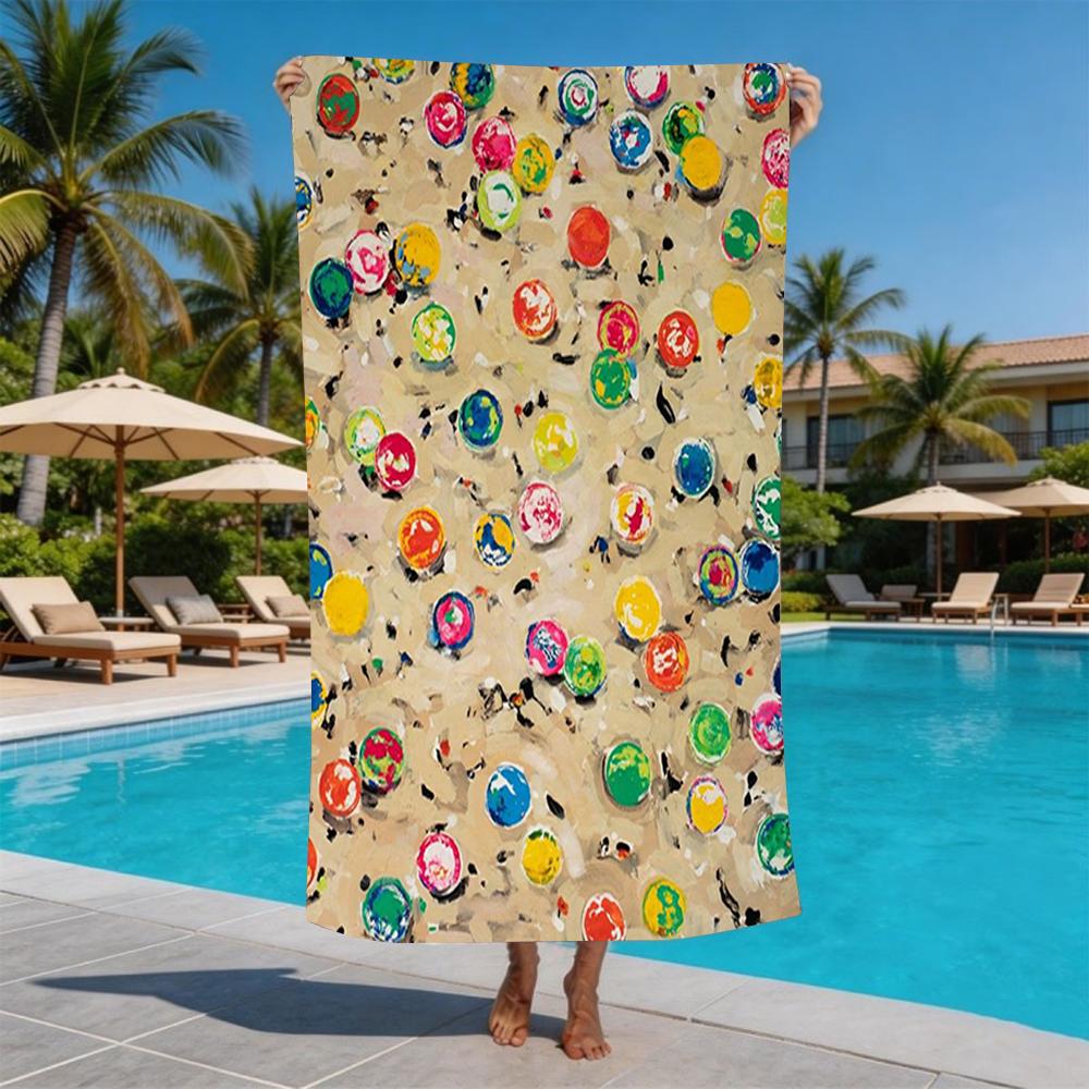 Impressionist Colorful Beach Umbrella Ocean Painting Beach Towel Quick Dry Large Towel For Vacation Swimming Seaside