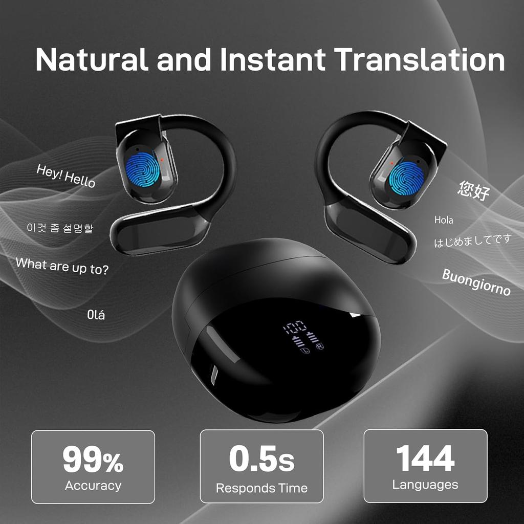 Translation Earbuds 144 Languages Ai Translator Earphones 3 in 1 Wireless Bluetooth Headphones Translator Device for iOS Android Bluetooth 5.4 Headset