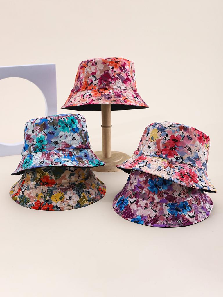 Women's Flower Pattern Foldable Bucket Hat UV Protection Wide Brim Sunshade Outdoor Spring Summer Hat
