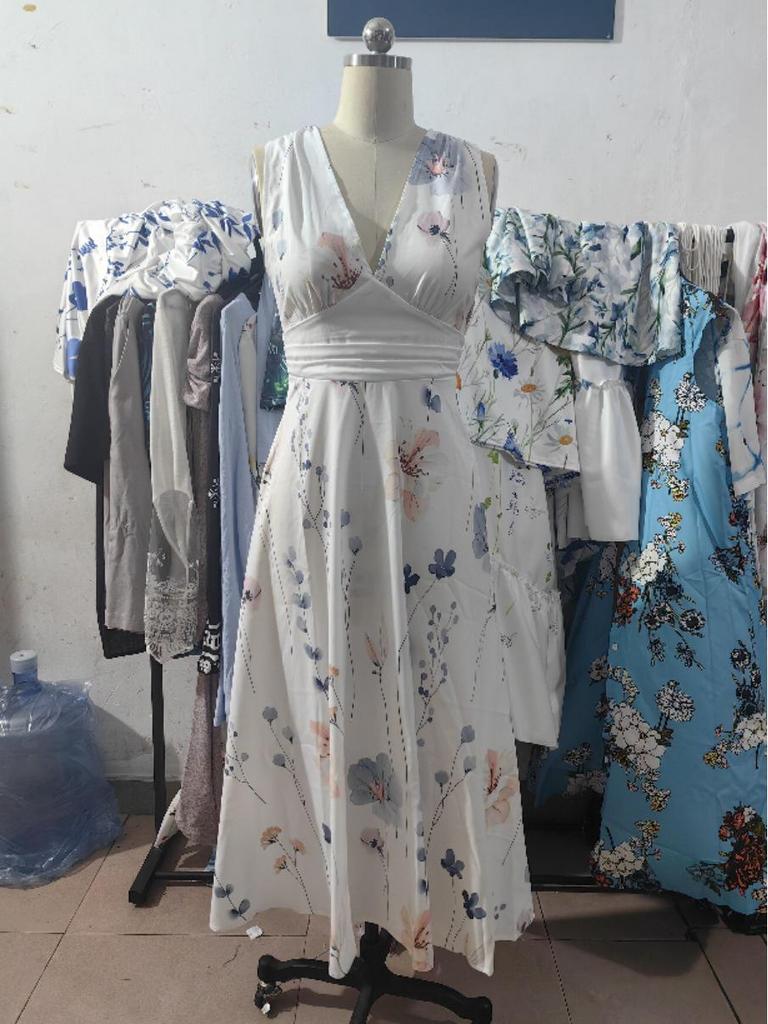 2023 Women's Summer V-Neck High Waist Sleeveless Printed Dress