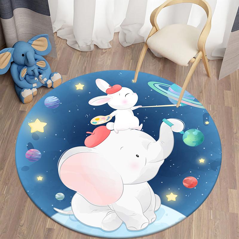 Round Rug Home Decor Rug Cartoon Animal Pattern Rug Floor Mat Kids Bathroom Living Room Decor Rug