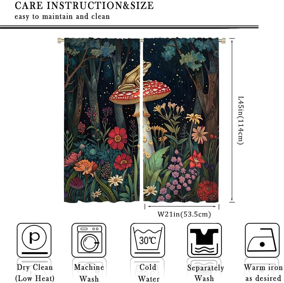 Vintage Rustic Mushroom Frog Blackout Curtains Watercolor Aesthetic Spring Forest Florals Animal Frogs Printed Perforated Curtai