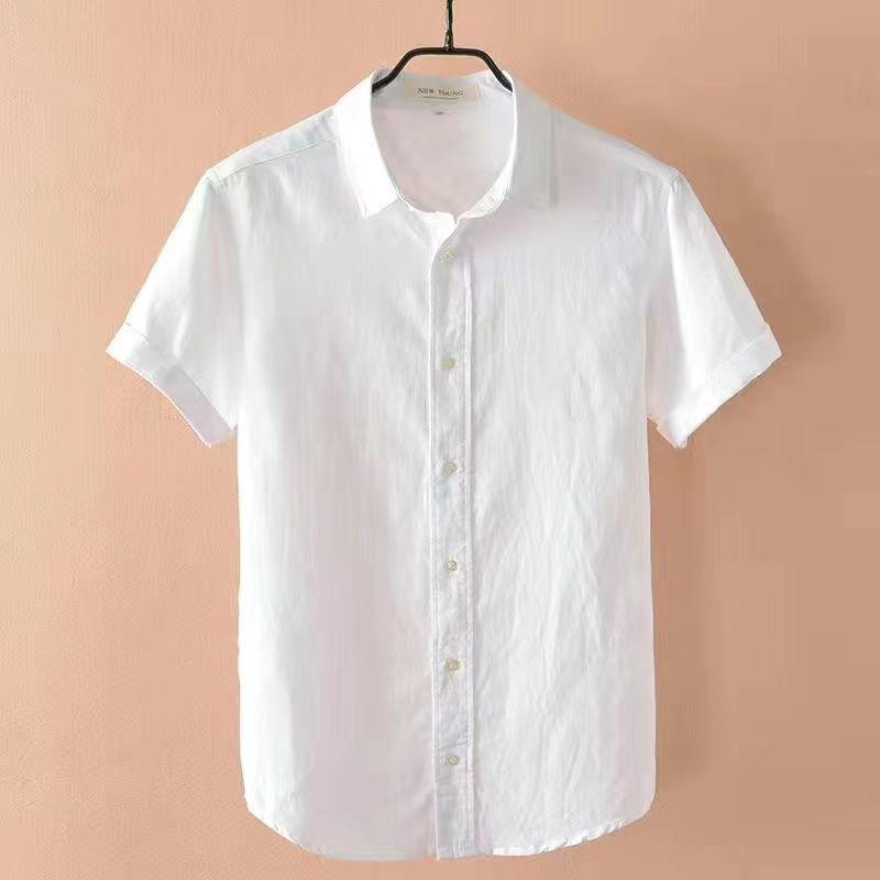 Men's White Linen-Cotton Short Sleeve Lapel Shirt: Lightweight, Casual, Fresh Summer Style