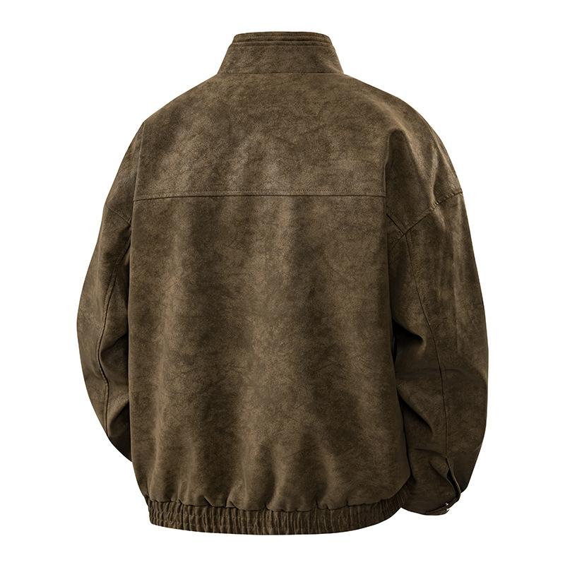 [] The main model, 100,000 inventory PU popular Hong Kong style leather jacket men's lapel locomotive leather jacket men