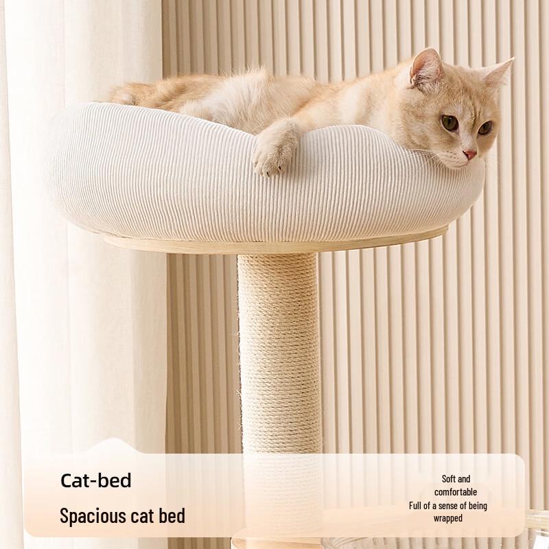 Jingzhou Solid Wood Cat Tree with Integrated Cat Condo and Scratching Post