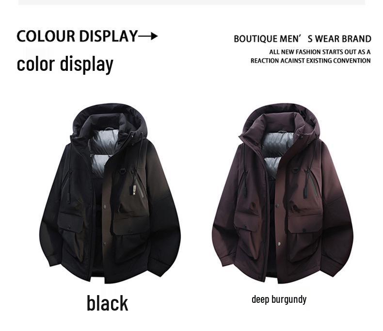 Men's Waterproof Cold-Resistant Down Jacket - 90% White Duck Down, Winter Casual Thickened Workwear, Trendy Design