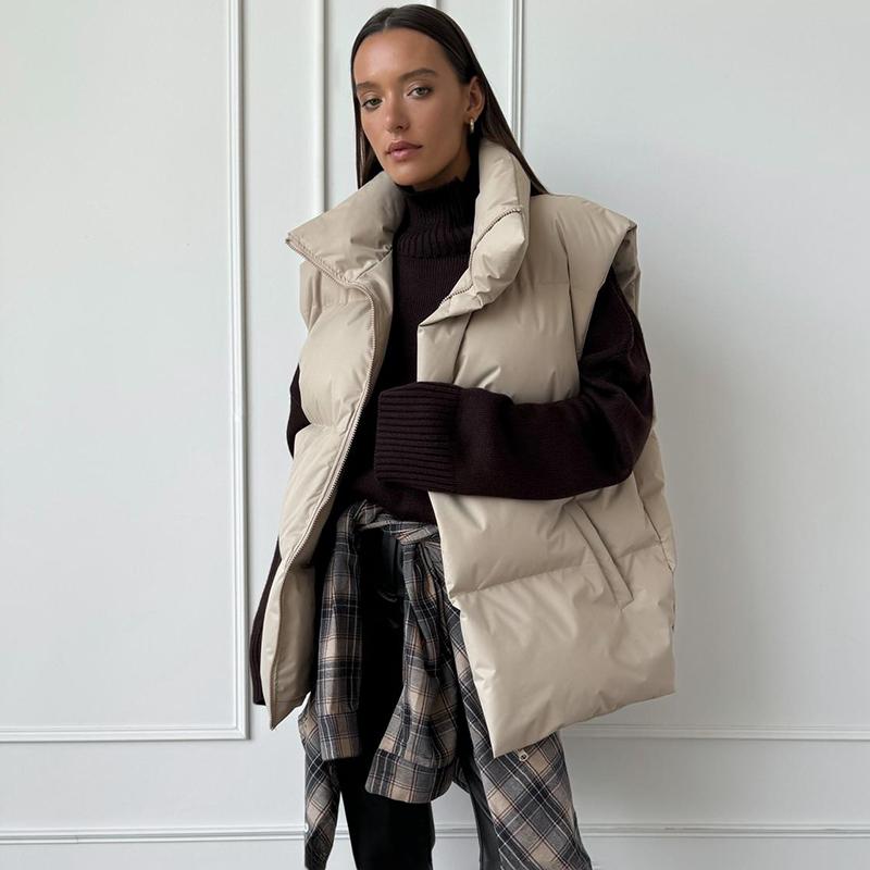 Damen Winter Warmer Gepolsterter Mantel Uni Ärmellos Locker Übergangsjacke Für Damen 2024 Herbst Neu Lässiger Parka Street Outdoor Jacken Damen Kleidung