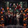 1pc,2Dflat, Halloween horror background, terrifying zombies, bloody monsters, crawling skeletons, Halloween happy background, ws