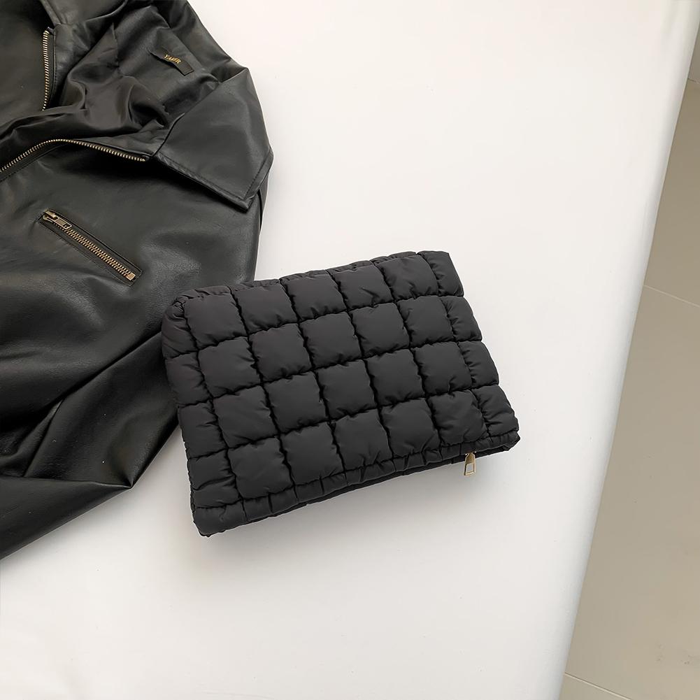Quilted Makeup Bag Puffy Travel Makeup Pouch with Zipper Makeup Organizer Storage Bag Solid Color for Women and Girls