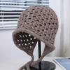 Source thick thread hollow braided lace-up pure rabbit hair knitted hat women's new retro ear protector wool hat