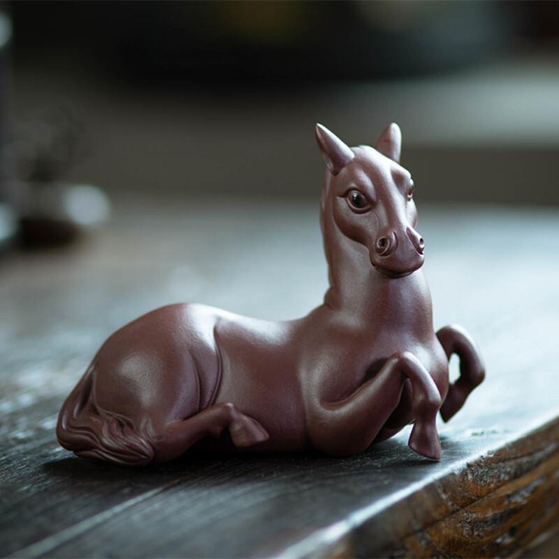 Yixing Zisha Zodiac Lying Horse Tea Pet Japanese Tea Games Tea Figurine Play Toys Tea Statue Ornaments Cha Supplies Decoration