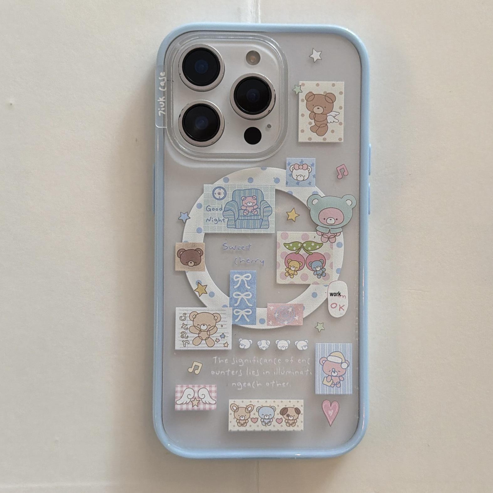 

Niche Cute Bear Magnetic Stand iPhone 16/17 Pro Max Case Apple 14 Pro