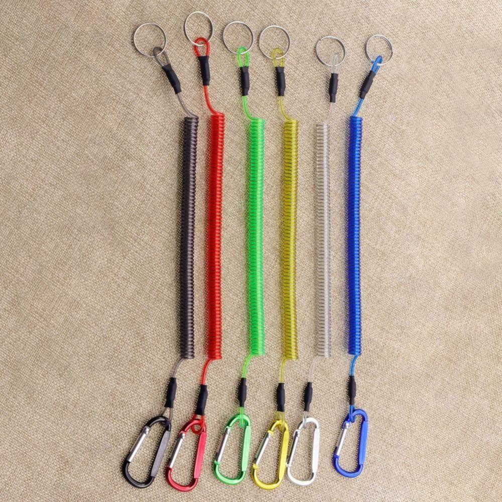 Cord Retractable Carabiner Safety Rope Spiral Coiled Lanyard Spring Elastic Rope Fishing Lanyards
