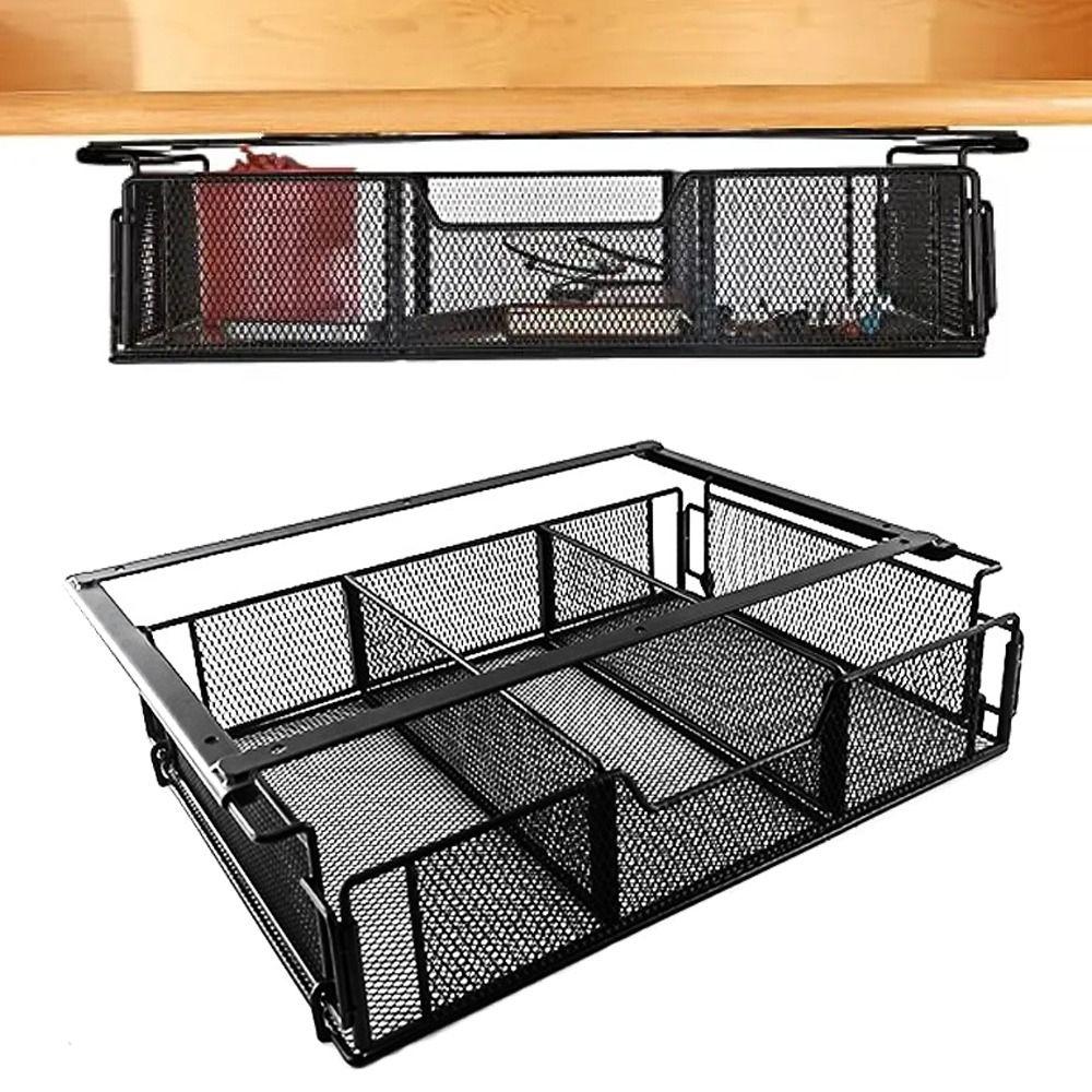 Slide-Out Desktop Organizer Large Capacity Metal Storage Basket Under Desk Drawer  Classroom