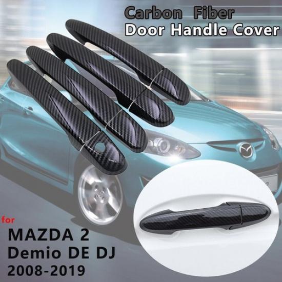 8Pcs Carbon Fiber W/ Keyless Door Handle Cover Trim For Mazda 2 3 6 CX3 CX5 CX9