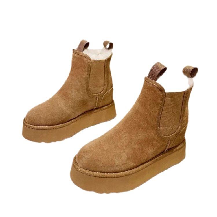 2025 autumn and winter thick soles heightened high heels piled thickened warm snow boots Korean version women's elastic cotton shoes muffin sole