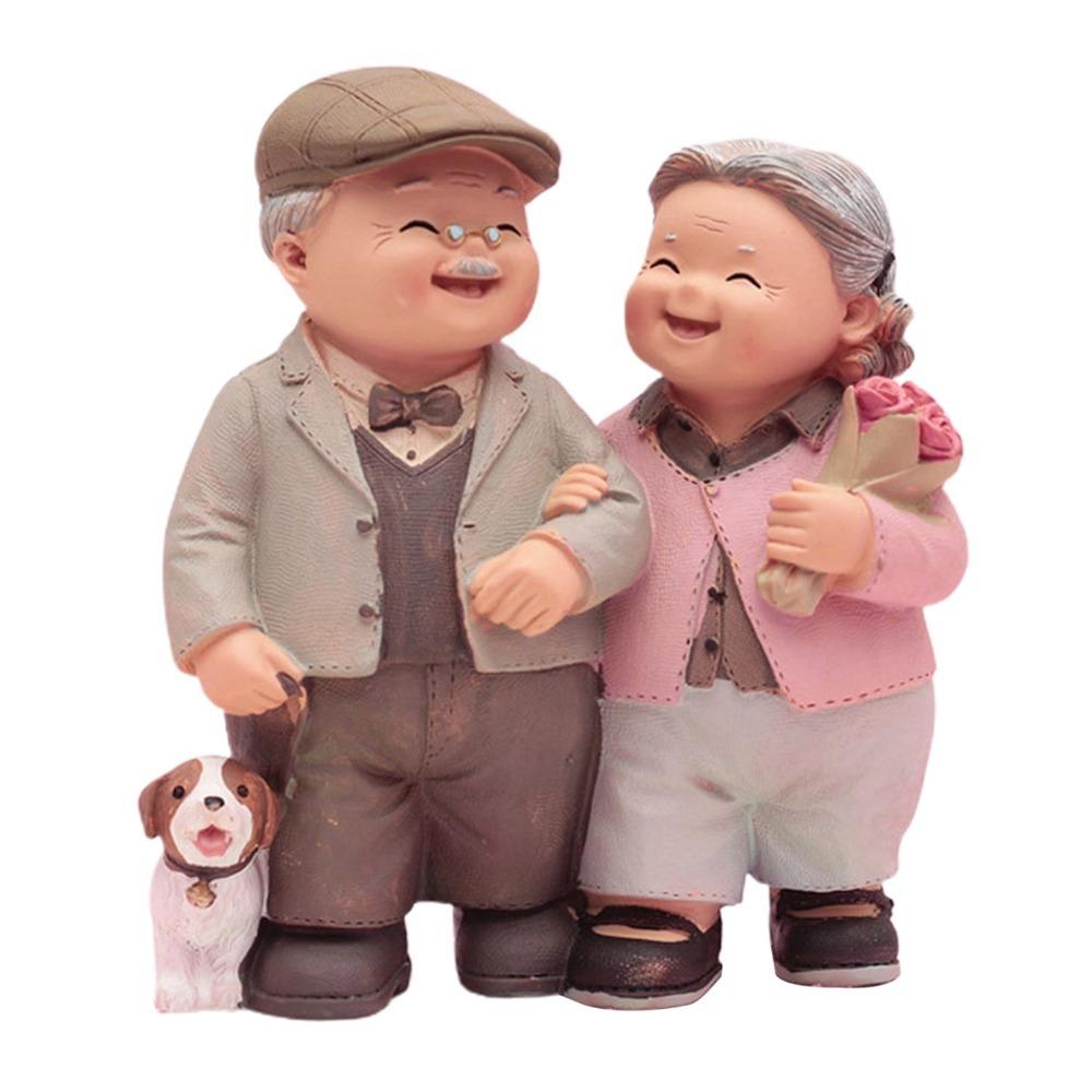5in Grandpa Grandma Cake Making Statue Couple Anniversary Tabletop Decor Study Desk Display Piece