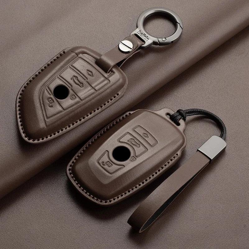 Leather Car Remote Key Case Cover Shell for BMW X1 X3 X5 X6 X7 1 3 5 6 7 Series G20 G30 G11 F15 F16 G01 G02 F48 Keyless Key Fob