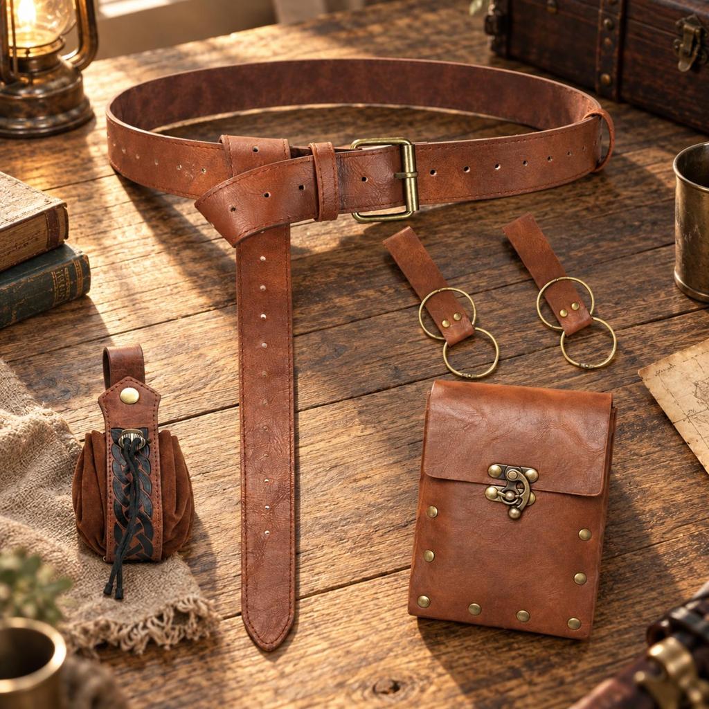 Adjustable Faux-Leather Cosplay Waist Belt Multifunctional with