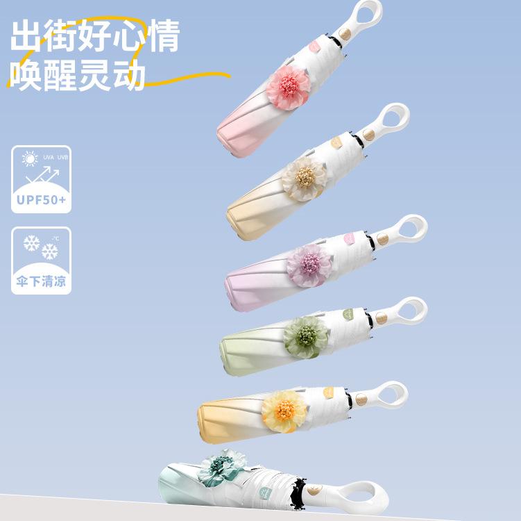 Japan and South Korea 8 bone gradual change automatic flower umbrella thickened vinyl rain folding parasol three fold sun umbrella
