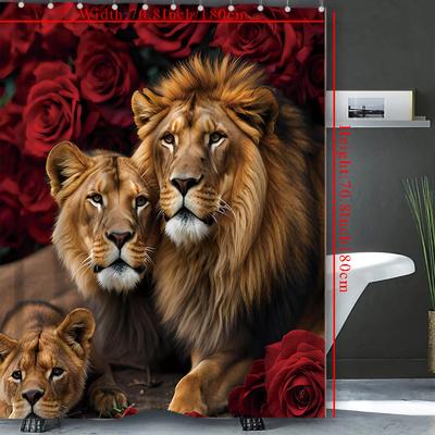 Valentine'S Day Flower Animal Lion Rose Bathing Curtain  Bathroom Shower Curtain Waterproof With 12 Hooks Home Deco Free Ship