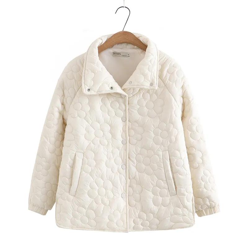 Women Autumn Winter Simple Light Warm Jacket Loose Long Sleeve Female Cotton Padded Coat Overcoat