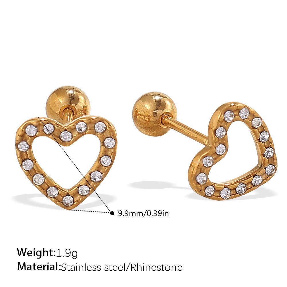 Fashion Light Luxury Gold Love Diamond Earrings Stainless Steel Gold Plated Hollow Design Earrings Women