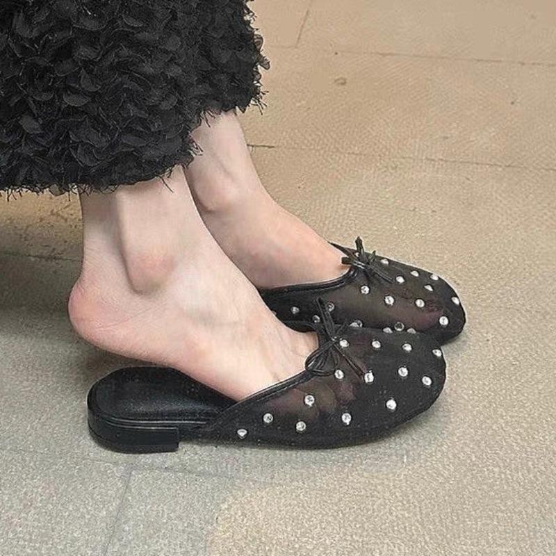 Fashion Flats Bow Slippers Women Crystal Sandals Mules Shoes Woman Flip Flops Summer 2025 New Casual Slides Designer Dress Mujer Zapatos