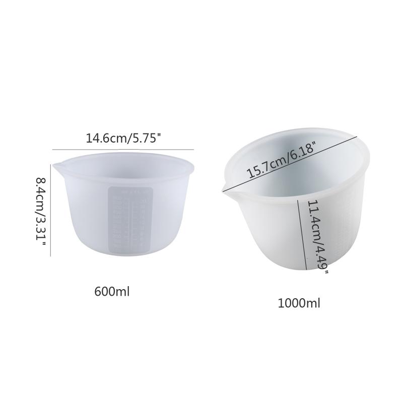 Silicone Measuring Cup Resin Epoxy Graduated Cups Transparent Scale Cups for Resin Art 600/1000ml for Jewelry Lab Use