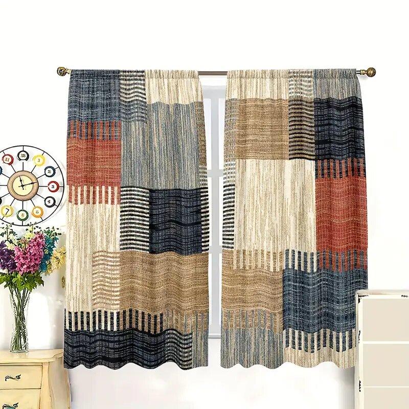 Patchwork checkered printed curtains, Christmas decorations, bedroom and living room, home decoration, room decoration
