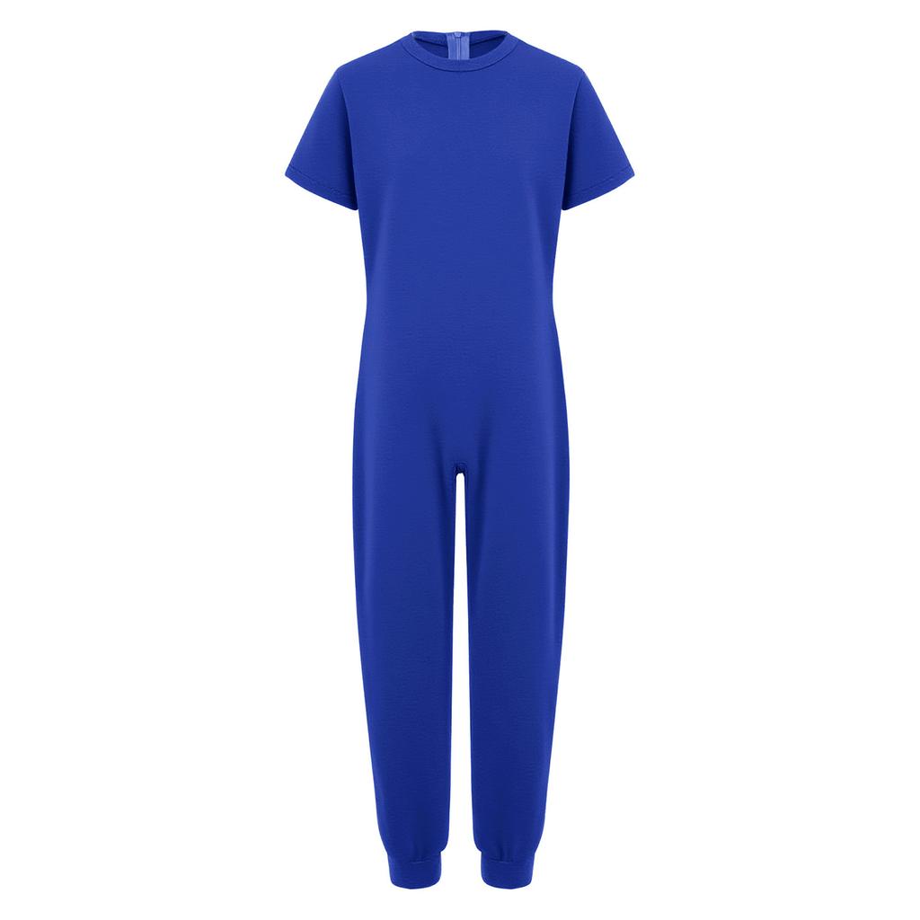 Unisex Kids Adaptive Clothing Jumpsuit Round Neck Short Sleeve Design Back Invisible Zipper Solid Color Full Body Outfit