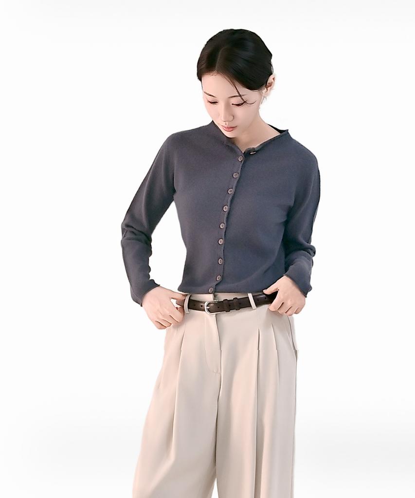 Clace 100% Wool Loose Fit Cardigan With Button Details_Brown