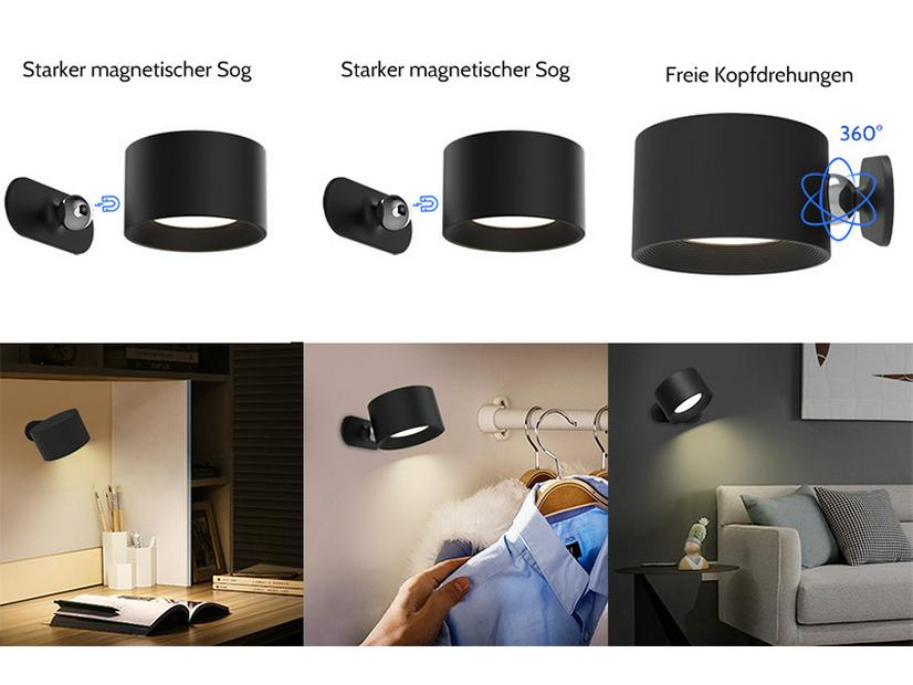 360° Rotating LED Wall Light: Rechargeable, Portable Touch-Control for Bedside Reading & Magnetic Cabinet Use.