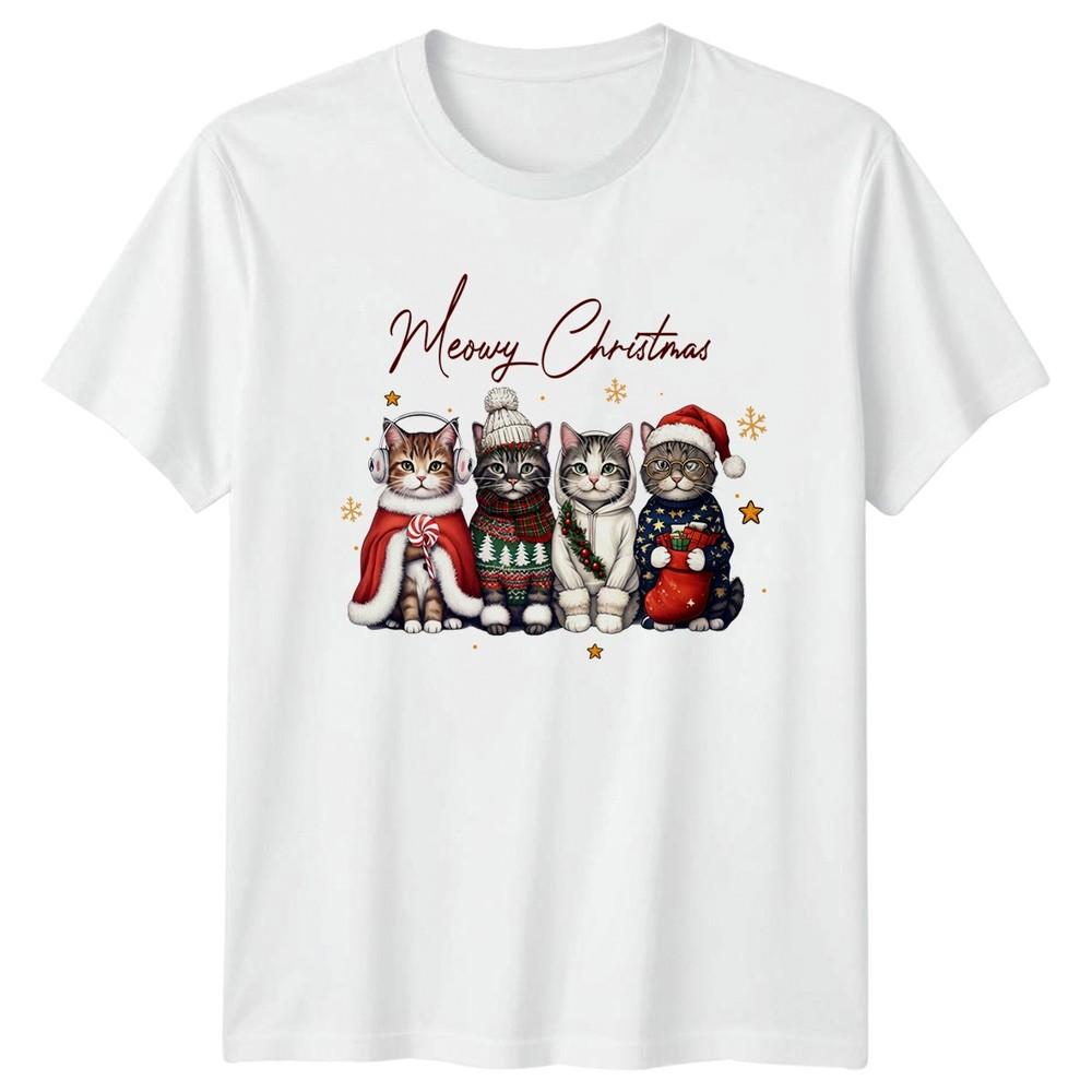 Meowy Christmas Christmas Cats Holidays Unisexs Unisexs Graphic Tee Festive Apparel S