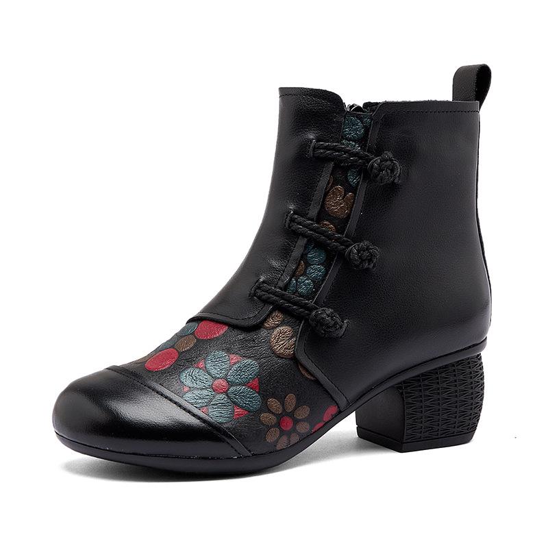 Ethnic Style Women's Shoes New Winter Padded Warm Cotton Shoes Thick with Soft Bottom Head Layer Cowhide Middle-aged Boots