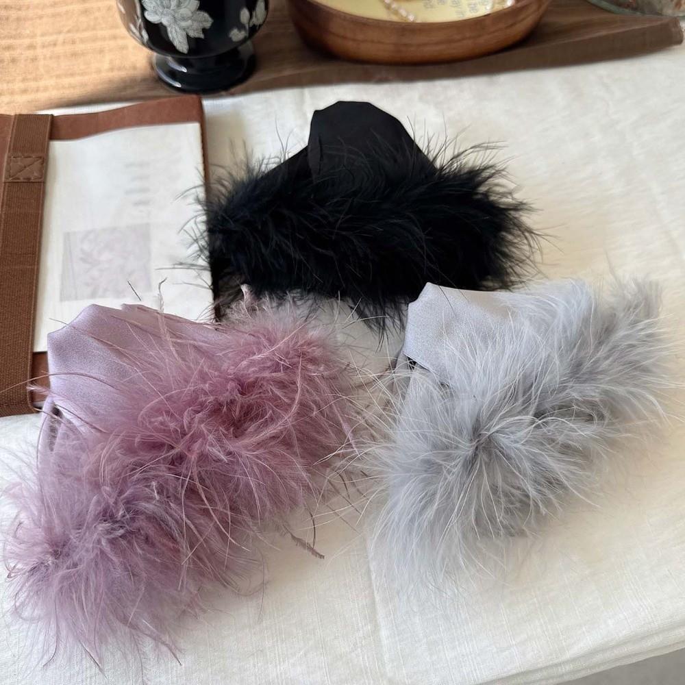 Korean Style Satin Triangle Shark Clip Plastic Women Hairgrips Fluffy Feather Hair Claw  Banquet
