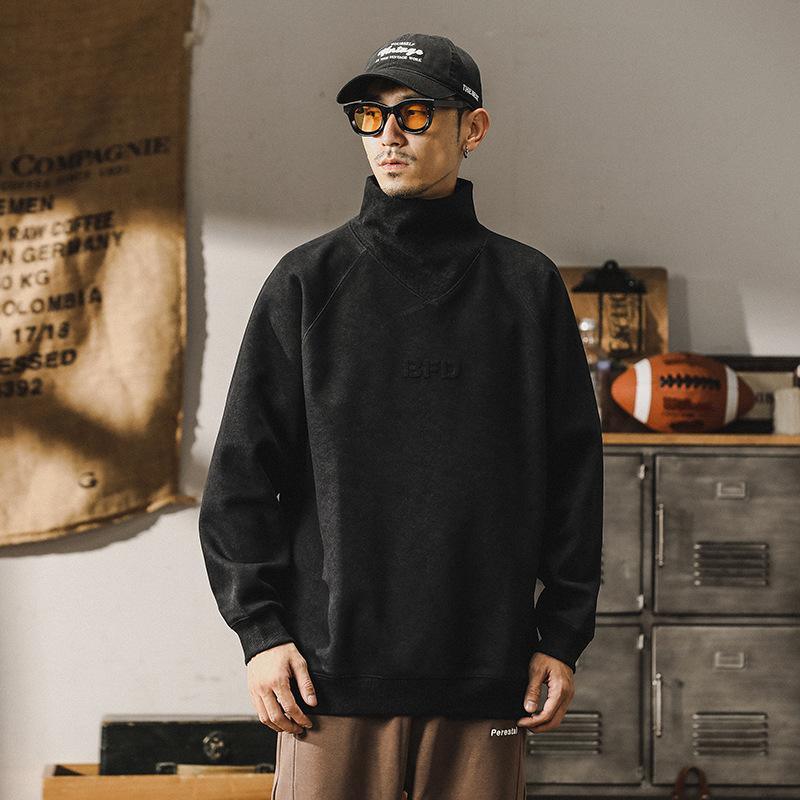 

Американский Сверхпрочный Флисовый Свитер Мужской Весенний Модный Бренд С Высоким Воротником Ретро Трехмерная Куртка со Стальным Принтом Мужские Весенне-Осенние Модели 5XL чёрный