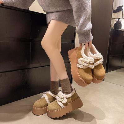 Sapatos de algodão quentes com velcro de sola grossa, estilo muffin de cabeça grande retrô para o inverno feminino, novos modelos, para pessoas baixas aumentarem a altura