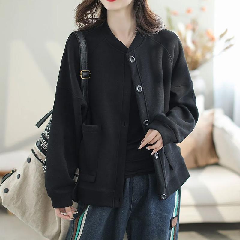 Coat for Women Cotton Autumn Winter Thickened Casual Oversize Cardigan Sweatshirt Slim-Fit Short Jacket