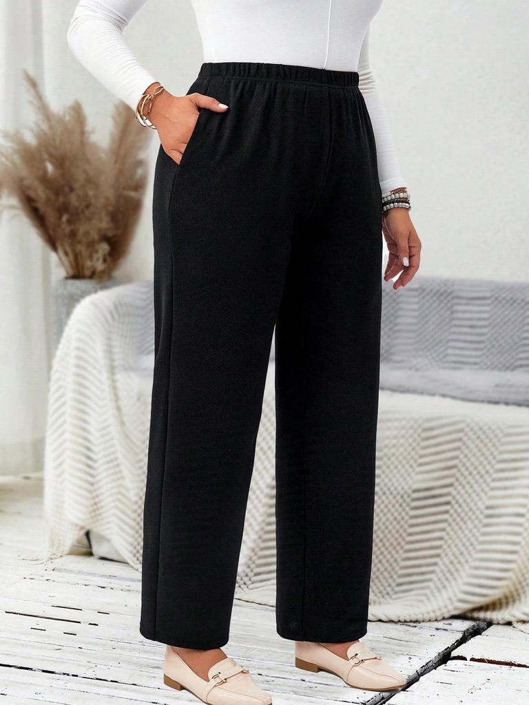 Plus Size Women's Versatile Knit Stretch Comfortable Straight-Leg Casual Pants