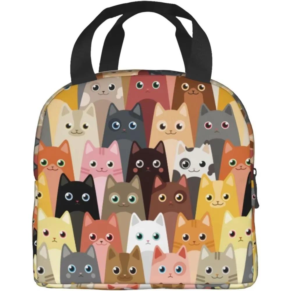 Pink Summer Fruits Watermelon Pineapple Cat Insulated Lunch Bag for Girls Reusable Lunch Tote Portable Lunch Box Cooler Bag