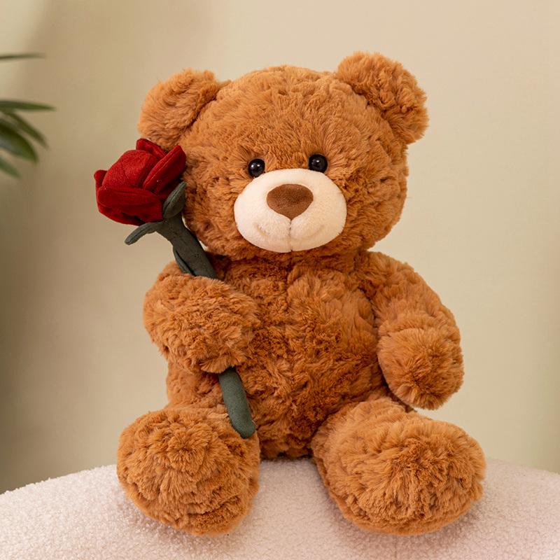 30cm Creative Cartoon Rose Bear Plush Doll Brown Pink Curly Animal Bear Plush Toy Home Decor Valentine's Day Gift for Girlfriend