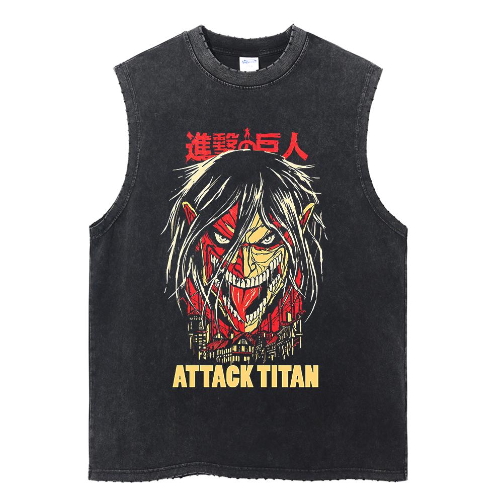 Attack on Titan Men's Gym Vest Summer Y2k Washed Vintage Print Tank Tops Women's Sleeveless Shirts Streetwear Anime Gifts
