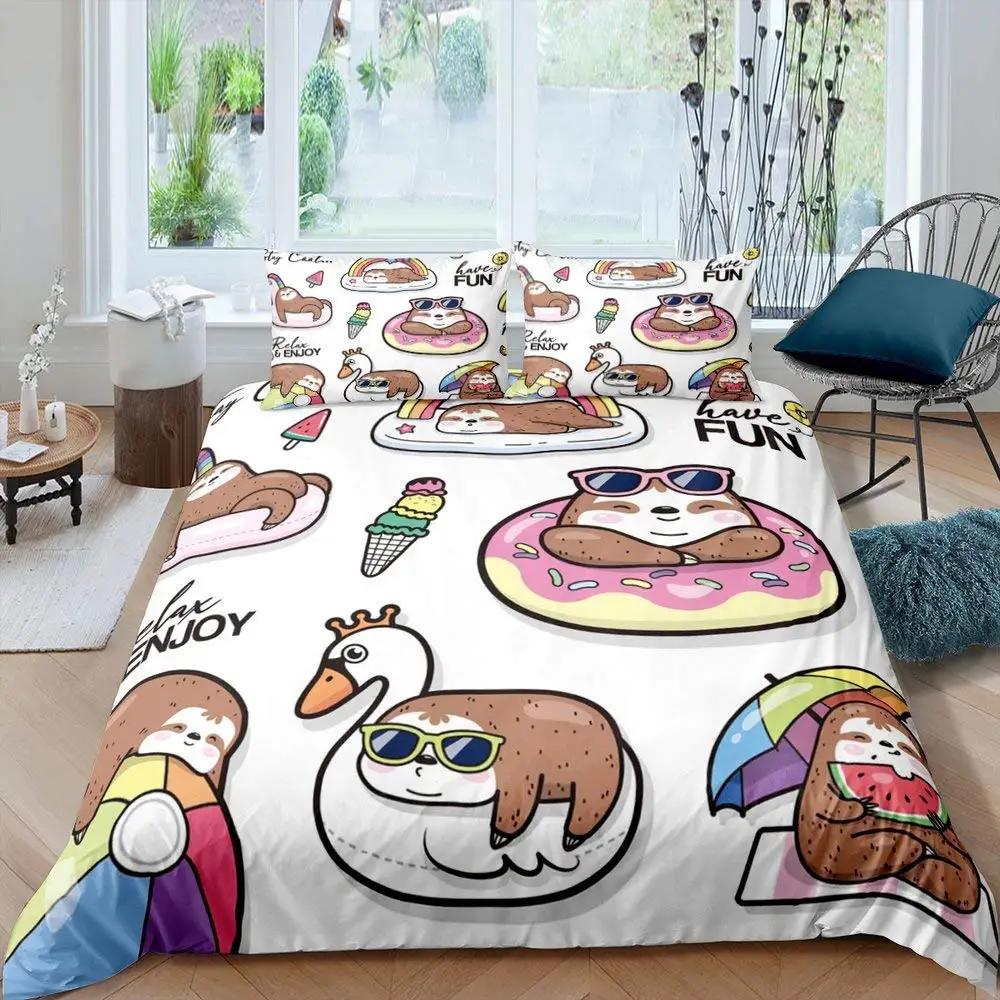 

Comforter Cartoon Sloth King Queen Kids Cute Animal Bedding Set Bathtub Decor Blue Comforter Soft Polyester Comforter (quilt)-EU Single(135*200cm)3pcs