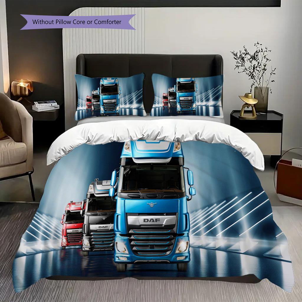 Biancheria da letto Dinamica Blu Camion Autostrada (1 * copripiumino + 2 * federa, senza nucleo) Set biancheria da letto 2D Piatto Regalo di Natale Compleanno Morbido e Confortevole