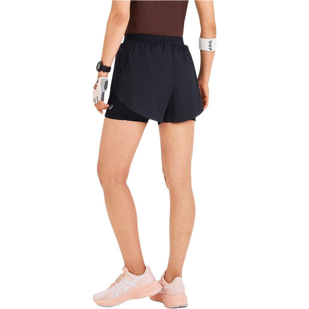 Asics Womens Reflective Night Vision Breathable Comfortable Woven Two-In-One Sports Shorts Women Shorts Black 2012D249-001